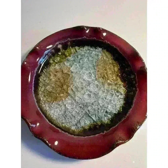 Geode Studio Art Pottery Trinket Bowl Ashtray Crackle High Gloss Glaze Stunning - Picture 3 of 7